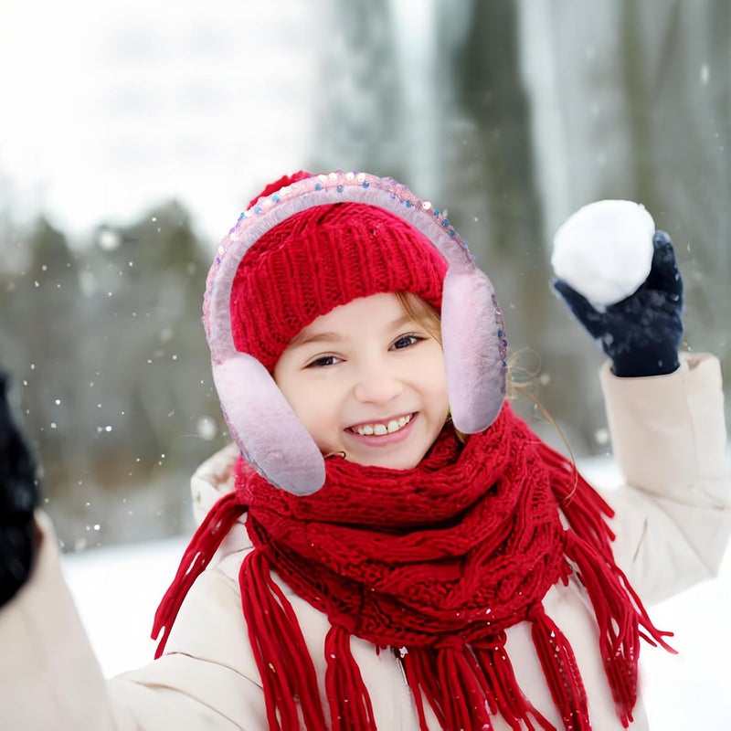 GSFY Ear Muffs Gloves Set for Kids Girls Adjustable Winter Sequin Faux Fur Windproof Warm Ear Warmer Outdoor - Image 5